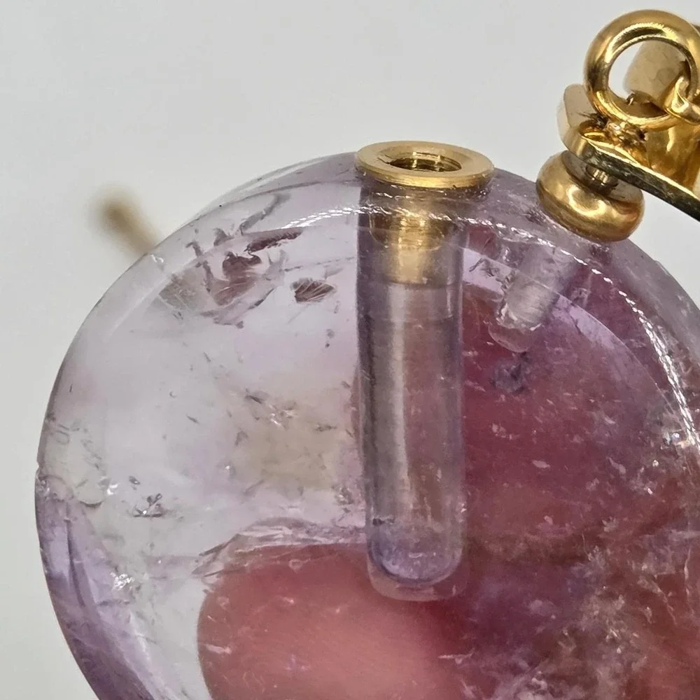 Amethyst Perfume Bottle Pendant Women OS Purple Good Gold Tone Scent Vial Round